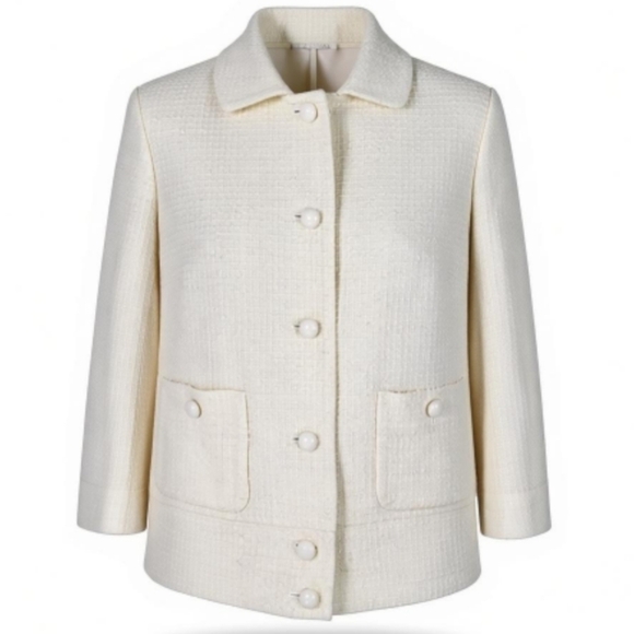 Talbots Blazer Size 8 Cream Wool Blend Nubby Pockets 3/4 Sleeve 6 Button Lined - Picture 12 of 12